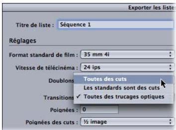 APPLE CINEMA TOOLS 4 - Pour exporter différentes listedes de film à donner aux tireurs pour l'obtention de devis : - 1