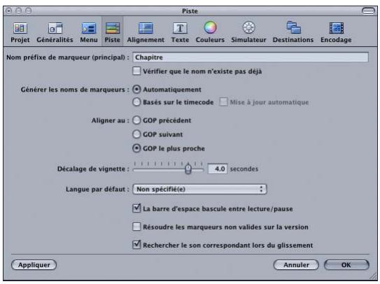 APPLE DVD STUDIO PRO 4 - Préférences de Piste - 1