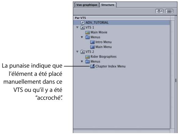 APPLE DVD STUDIO PRO 4 - À propos des éléments accrochés dans l'affichage Par VTS - 1