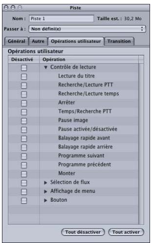 APPLE DVD STUDIO PRO 4 - Propriétés des opérations utilisateur - 1