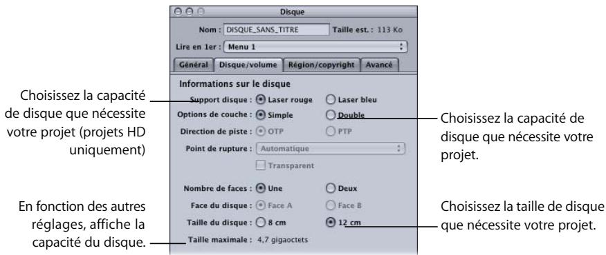APPLE DVD STUDIO PRO 4 - Pour régler la taille de disque d'un projet : - 1