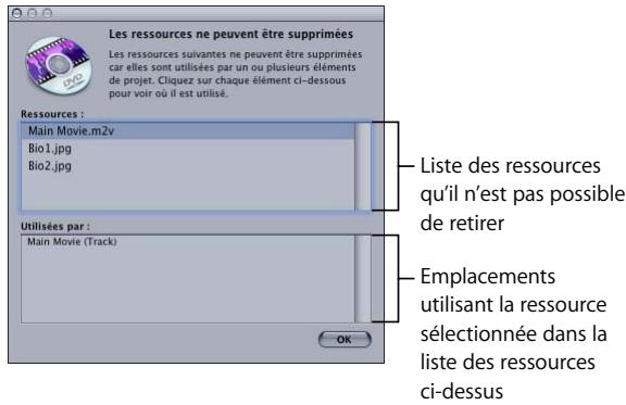 APPLE DVD STUDIO PRO 4 - Pour supprimer des ressources dans l'onglet Ressources : - 1