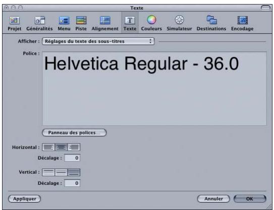 APPLE DVD STUDIO PRO 4 - Préférences Texte - 1
