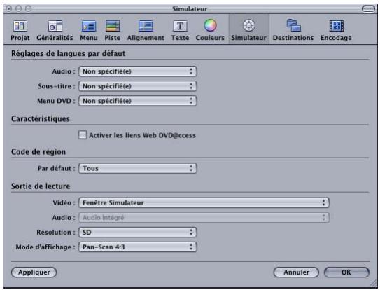 APPLE DVD STUDIO PRO 4 - Préférences Simulateur - 1
