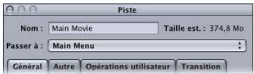 APPLE DVD STUDIO PRO 4 - Réglages de la partie supérieure de l'inspecteur de piste - 1