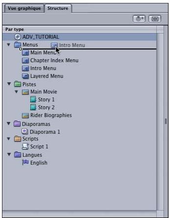 APPLE DVD STUDIO PRO 4 - Pour changer la position d'un élément dans l'affichage Par type de l'onglet Structure : - 1