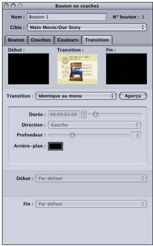 APPLE DVD STUDIO PRO 4 - Onglet Transition de l'inspecteur de bouton des menus en couches - 1