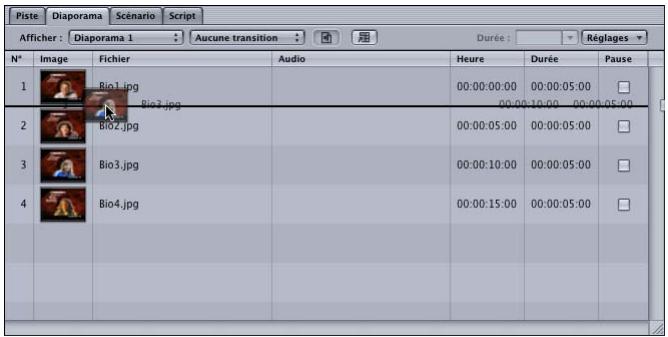 APPLE DVD STUDIO PRO 4 - Pour réorganiser les diapositives dans un diaporama : - 1