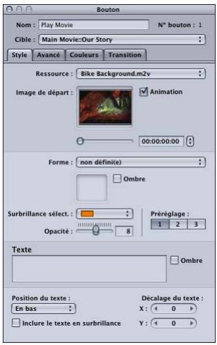 APPLE DVD STUDIO PRO 4 - Onglet Style dans l'inspecteur de bouton - 1