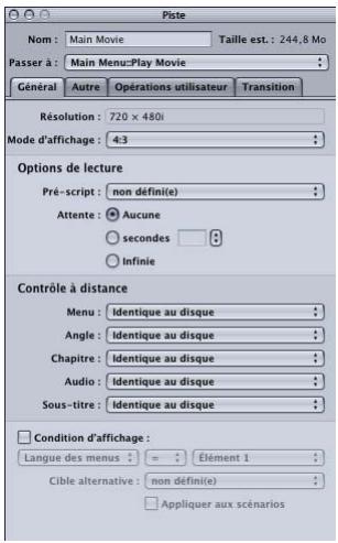 APPLE DVD STUDIO PRO 4 - Onglet Général de l'inspecteur de piste - 1