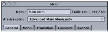 APPLE DVD STUDIO PRO 4 - Réglages dans la partie supérieure de l'inspecteur de menu pour des menus standard - 1