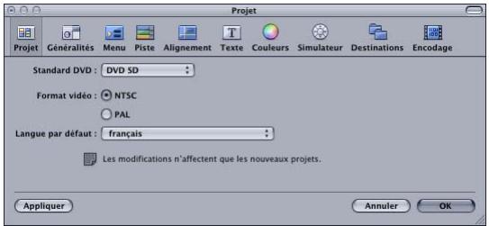 APPLE DVD STUDIO PRO 4 - Préférences des projets - 1