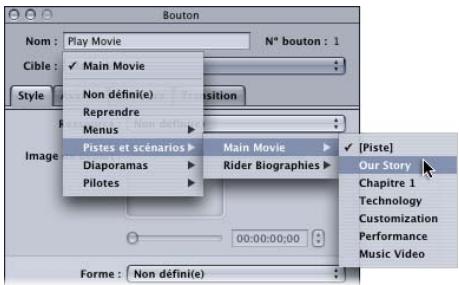 APPLE DVD STUDIO PRO 4 - Pour définir la connexion d'un bouton dans l'inspecteur de bouton : - 1