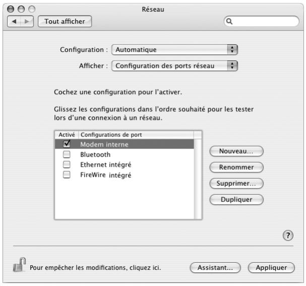 APPLE EMAC - Pour configurer les préférences réseau pour le port modem interne : - 1