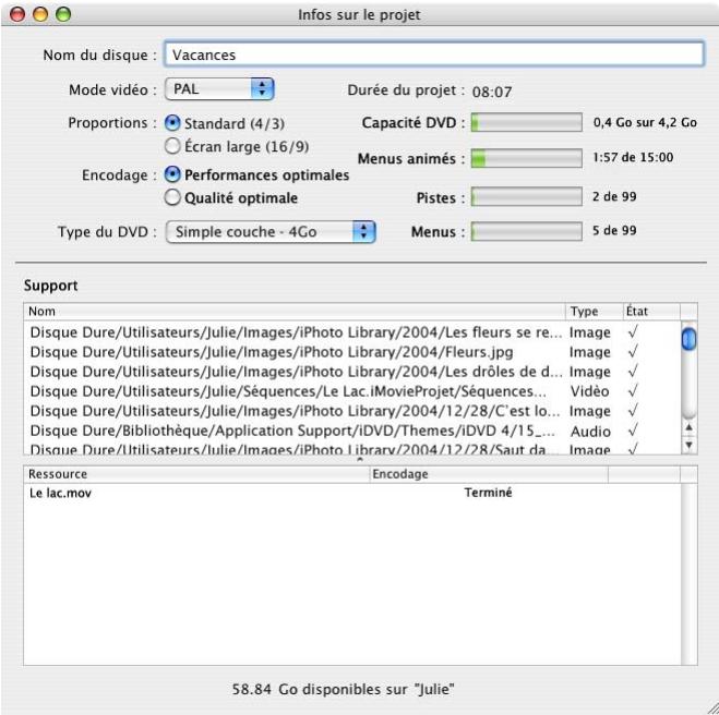 APPLE IDVD 6 - Vérification de la fenêtre "infos sur le projet - 1