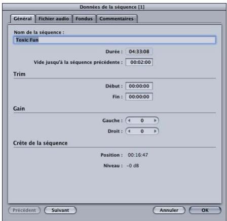 APPLE WAVEBURNER - Fenêtre données de la séquence - 1