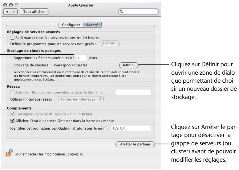 APPLE COMPRESSOR 2 - Pour modifier les réglages liés au stockage de grappes de serveurs : - 1
