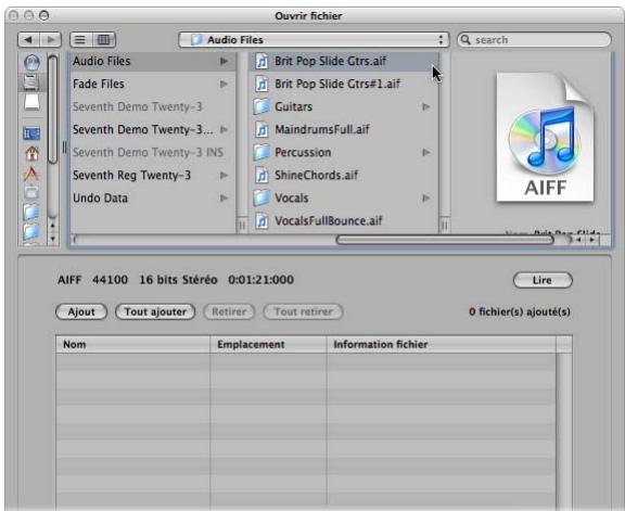 APPLE LOGIC PRO 8 - Pour utiliser le chutier Audio afin d'ajouter des fichiers à votre projet : - 1