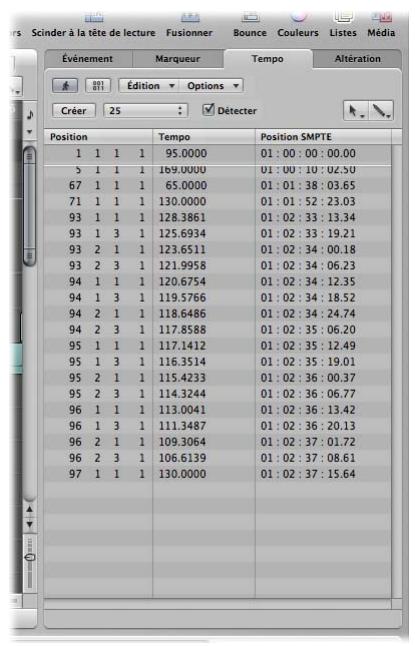 APPLE LOGIC PRO 8 - Utilisation de la liste de tempos - 2