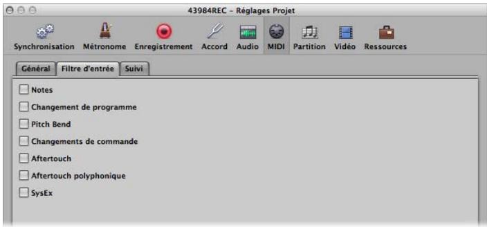 APPLE LOGIC PRO 8 - Pour filtrer les événements MIDI entrants : - 1