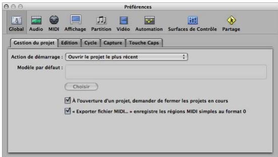 APPLE LOGIC PRO 8 - Preférences de gestion du projet - 1
