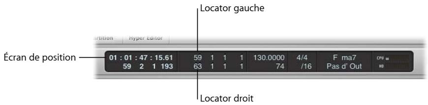 APPLE LOGIC PRO 8 - Définition d'un cycle via les écrans du locator de la barre de transport - 1