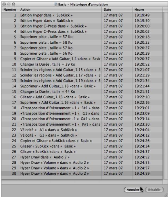 APPLE LOGIC PRO 8 - Pour ouvrir la fenêtre Historique d'annulation : - 1
