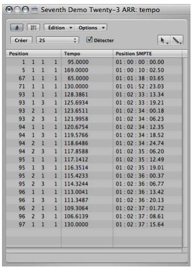 APPLE LOGIC PRO 8 - Utilisation de la liste de tempos - 1