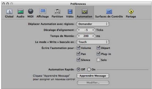 APPLE LOGIC PRO 8 - Pour ouvrir les Préférences d'automatisation, procédez de l'une des manières suivantes : - 1