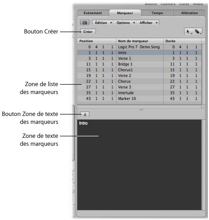 APPLE LOGIC PRO 8 - Présentation de la liste des marqueurs - 1