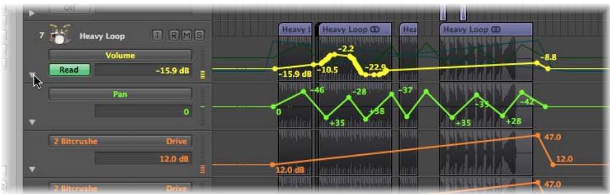 APPLE LOGIC PRO 8 - Affichage des différents paramètres d'automatisation - 3