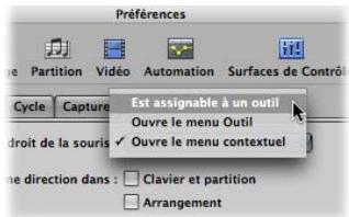 APPLE LOGIC PRO 8 - Pour définiir le comportement du bouton droit de la souris : - 1