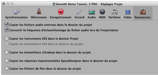 APPLE LOGIC PRO 8 - Pour ouvrir les réglages de projet Ressources, effectuez l'une des opérations suivantes: - 1