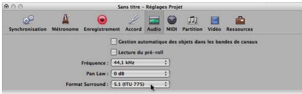 APPLE LOGIC PRO 8 - Pour déterminer le format Surround du projet : - 1