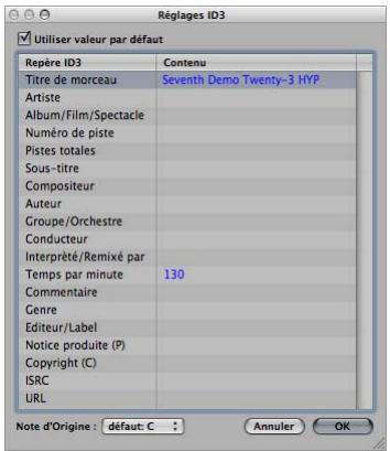 APPLE LOGIC PRO 8 - Écrire les balises ID3/Réglages ID3 - 1