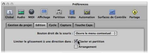 APPLE LOGIC PRO 8 - Pour restreindre le sens des déplacements des notes à une direction : - 1