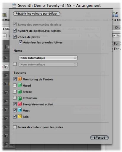 APPLE LOGIC PRO 8 - Pour déterminer les éléments affichés dans l'en-tête de piste : - 1
