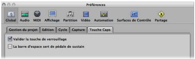 APPLE LOGIC PRO 8 - Preférences du clavier avec verrouillage majuscules - 1