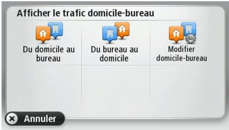 Afficher le trafic domicile-bureau Du domicile au bureau Du bureau au domicile Modifier domicile-bureau