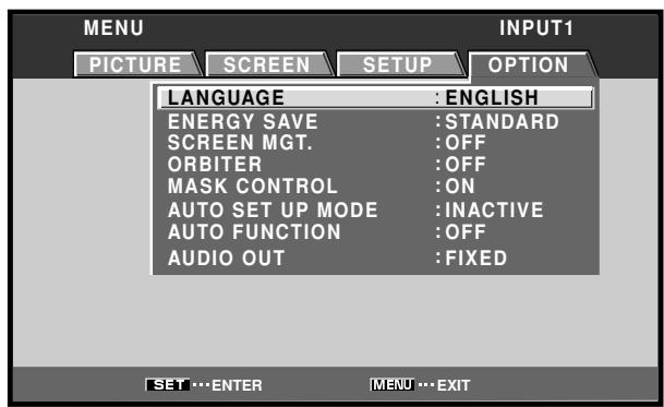 PIONEER PDA-5003 - Use the / buttons to select [OPTION]. - 1
