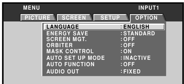 PIONEER PDA-5003 - Use the  buttons to select [OPTION]. - 1