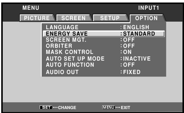 PIONEER PDA-5003 - Press the / buttons to select [ENERGY SAVE]. - 1
