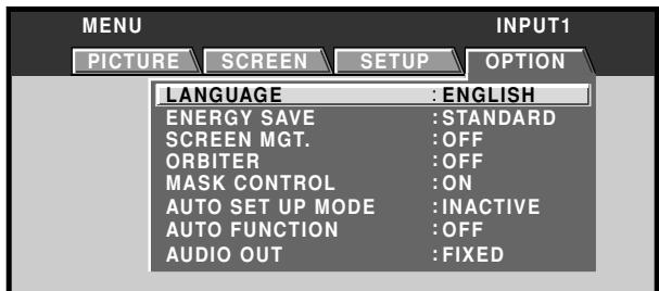 PIONEER PDA-5003 - Use the / buttons to select [OPTION]. - 1