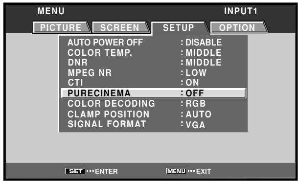 PIONEER PDA-5003 - Use the / buttons to select [PURECINEMA]. - 1