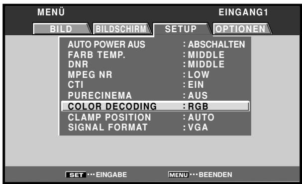 PIONEER PDA-5003 - Wenn ein anderes Gerät als ein Computer angeschlossen, betätigten Sie / zur Wahl von [COLOR DECODING] (INPUT1 oder INPUT5). - 1