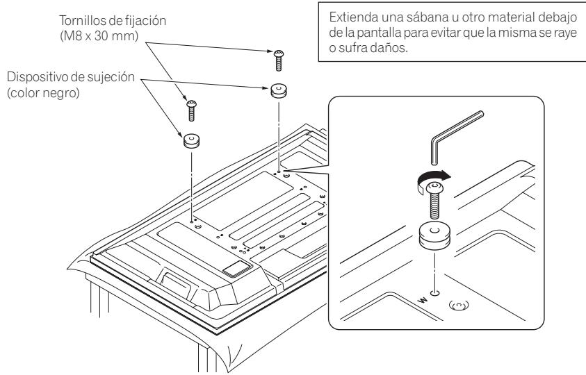PIONEER PDK-LS01 - Utilice los tornillos de fijación (M8 x 30 mm) para acoplar los dispositivos de sujeción al televator de plasma. - 1