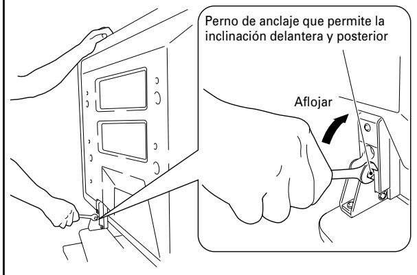 PIONEER PDK-TS12 - Utilice la llave de maquinista suministrada para aflojar los pernos de anclaje que permiten la inclinación delantera y posterior de la pantalla (2 posiciones a la derecha e izquierda). - 1