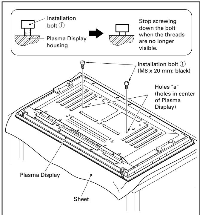 PIONEER PDK-TS23 - With the Plasma Display lying flat, insert and secure the two Installation bolts ① (M8 x 20 mm: black) in the holes "a" located in center of the Plasma Display housing. - 1