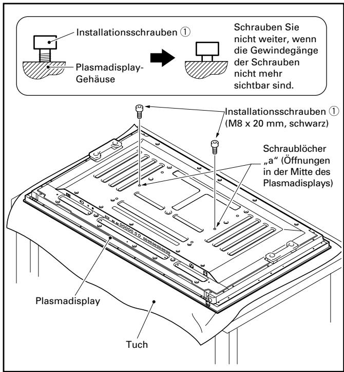 PIONEER PDK-TS23 - Führen Sie bei flach liegendem Plasmadisplay die zwei Installationsschrauben ① (M8 x 20 mm, schwarz) in die in der Mitte des Plasmadisplay-Gehäuse befindlichen Schraublöcher „a“ ein und schrauben Sie sie ein. - 1