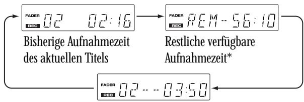 PIONEER PDR-509 - Drücken Sie während der Wiedergabe die Taste TIME zum Umschalten zwischen den Displayanzeigen. - 3